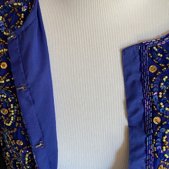 Night Vogue Cobalt Blue Sequined Jacket - Picture 3 of 7